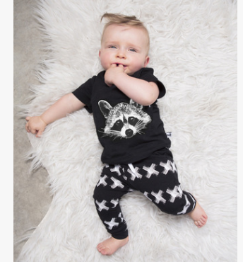 New baby clothes cotton animal bear European and American children clothes pants set